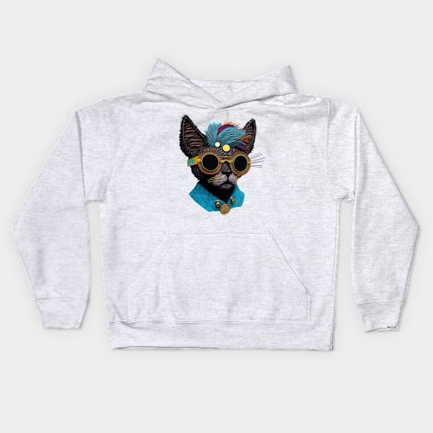 Black Cat wearing Sunglasses Sticker Kids Hoodie by MeatLuvers